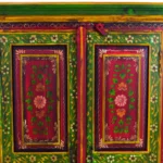 TEAK FLORAL PAINTED CABINET WITH 2 DOORS AND 2 SHELVES